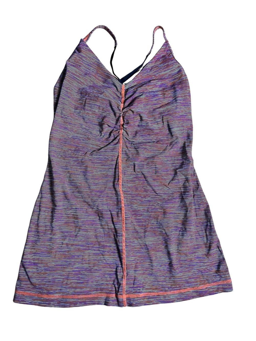 Lululemon Tank Womens 8 Purple Striped Built-In Bra V-Neck Camisole Yoga